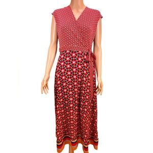 Just...Taylor Orange Red and Blue Geometric Poppy Maxi Dress NWT